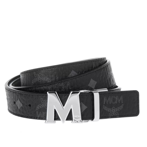 MCM Reversible Belt with Shiny Cobalt Buckle Black Wendegürtel