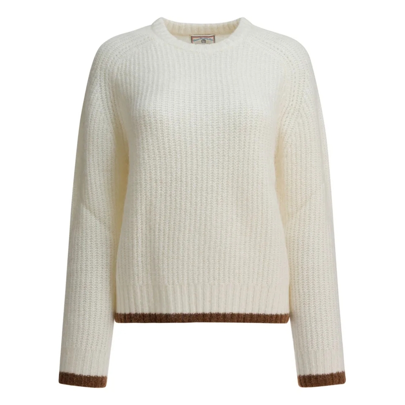 Ines De La Fressange Pull Ribbed Mohair Sweater With Contrast Trim Neutrals