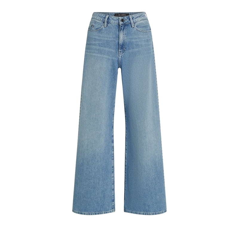 Karl Lagerfeld Jeans mit geradem Bein Jeans mit Nieten-Signature Jeans blau