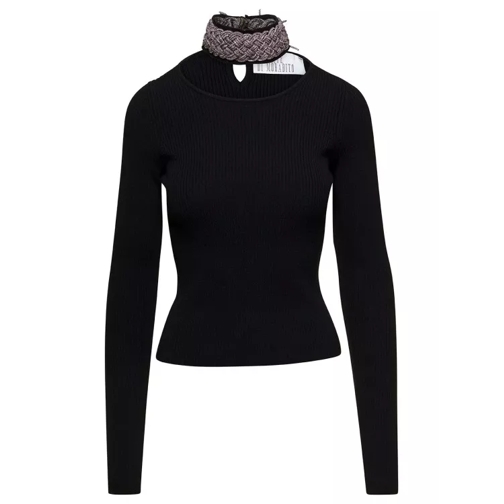 Giuseppe Di Morabito Black Top Wuth Embellished Neck And Cut-Out In Woo Black 