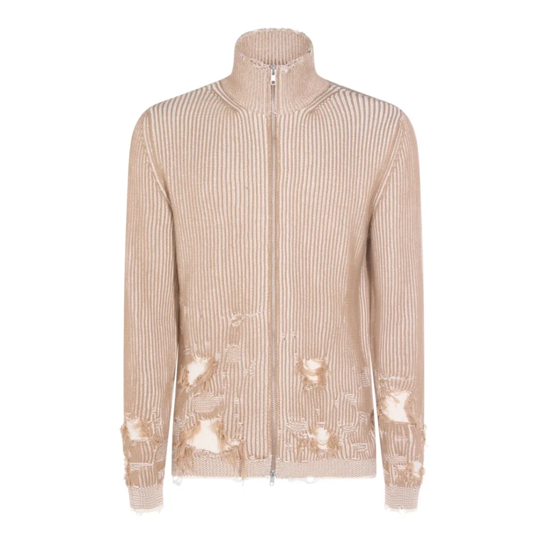 MM6 Maison Margiela Pullover Distressed High-Collar Knit Sweater Pink