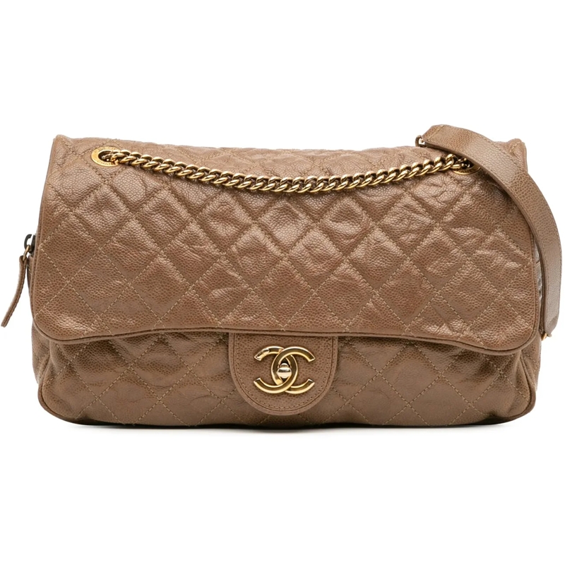 Chanel Schultertasche Large Quilted Caviar Shiva Flap braun