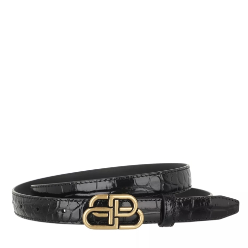 Balenciaga The BB Belt Shiny Croc Embossed Leather Black Leather Belt