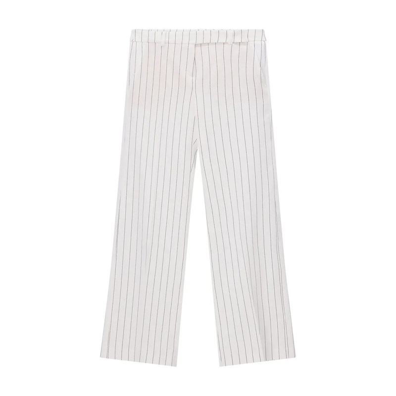 windsor.  Gestreifte Hose aus Leinenmix weiß