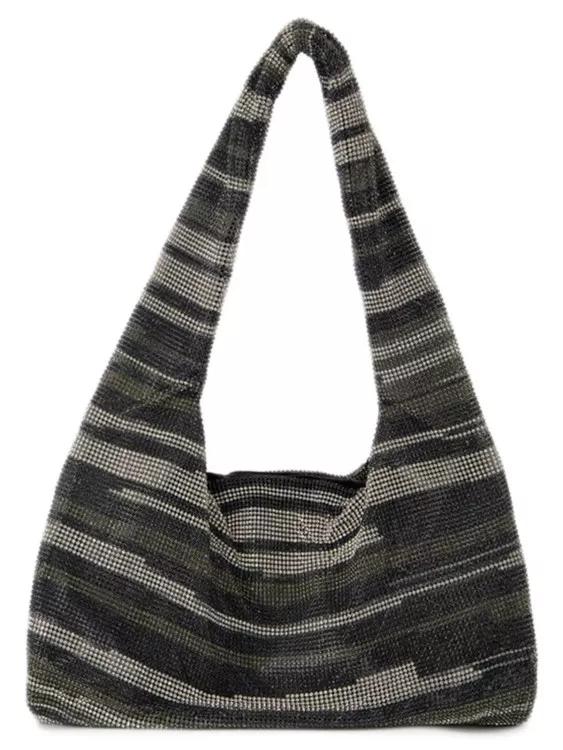 Kara Shopper - Crystal Mesh Armpit Hobo Bag  - Black Stripes - St - Gr. unisize - in Grün - für Damen