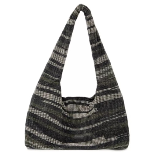 Kara Crystal Mesh Armpit Hobo Bag  - Black Stripes - St Black Hoboväska