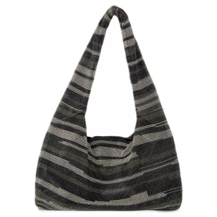 Kara Crystal Mesh Armpit Hobo Bag Black Stripes St Black Hobo Bag