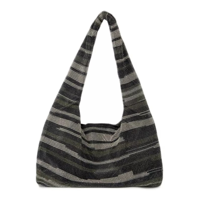 Kara Sac hobo Crystal Mesh Armpit Hobo Bag  - Black Stripes - St Black