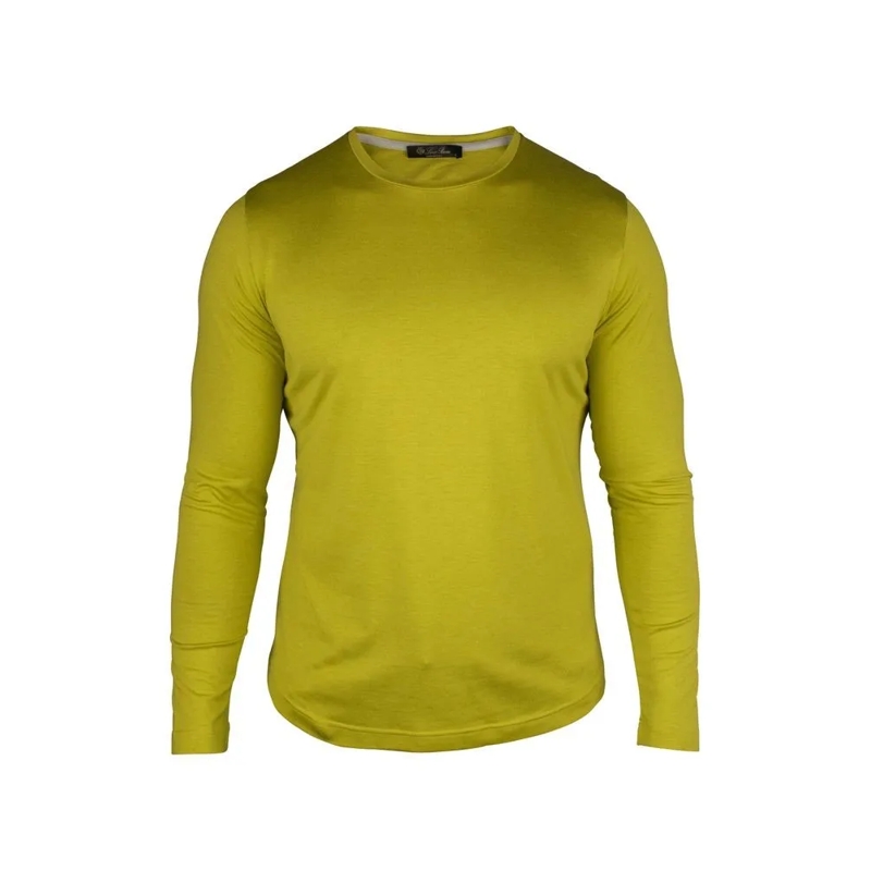 Loro Piana Top met lange mouwen Apple Green Cotton-Silk Blend Long-Sleeve T-Shirt Gold