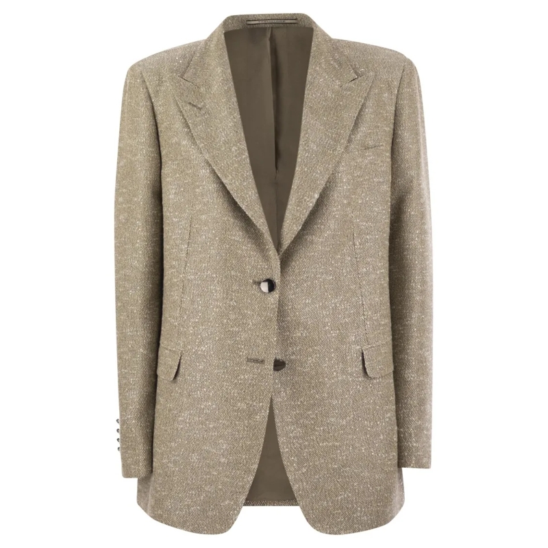 Tagliatore Blazer Two-Button Jacket With Micro Sequins Neutrals