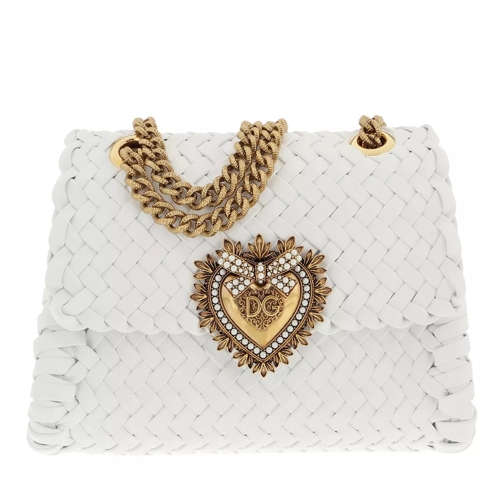 Dolce&Gabbana Small Devotion Crossbody Bag Woven Calfskin Optical White Crossbodytas