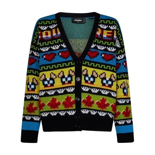 Dsquared2 All-Over Jacquard Print Knit Cardigan Multicolor Cardigan