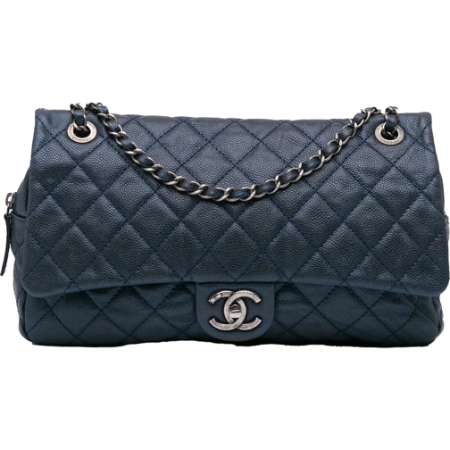 Chanel Sac à bandoulière 2012 Jumbo Quilted Caviar Easy Flap blau