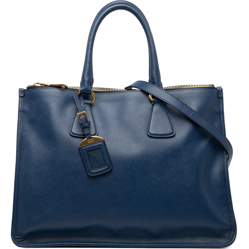Prada Sac à bandoulière Saffiano Double Zip Open Convertible Tote blau