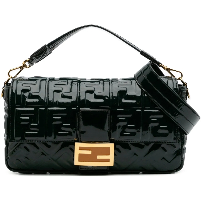 Fendi Sac à bandoulière Large Zucca Embossed Patent Baguette Satchel grün