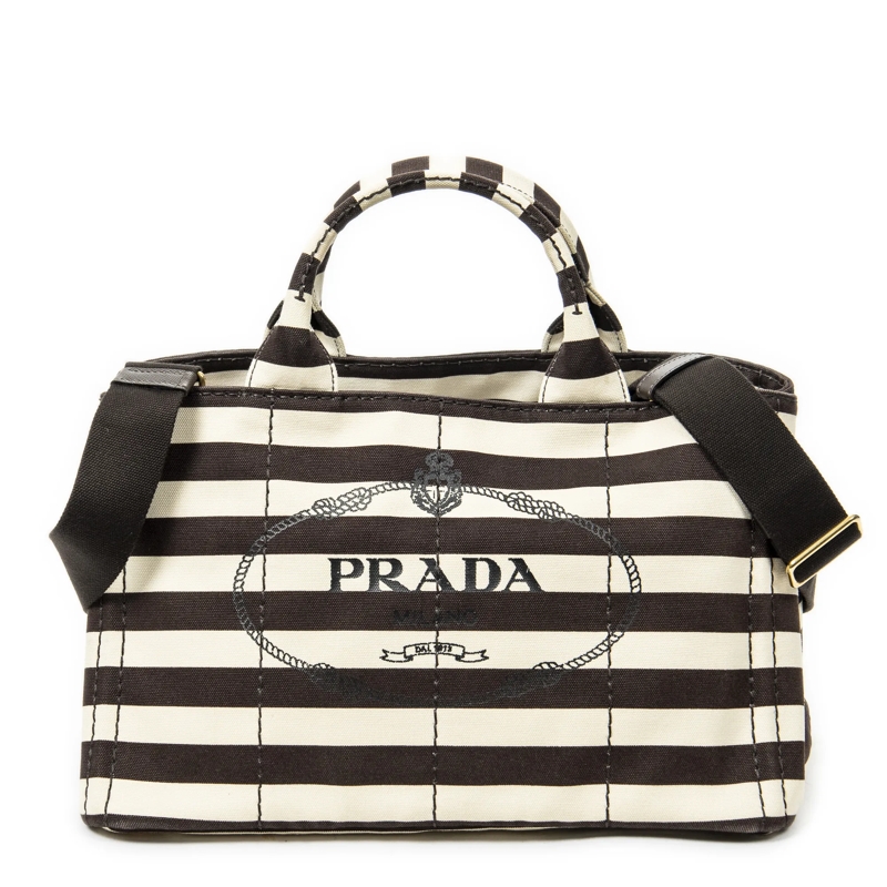 Prada Crossbody Bag Medium Striped Canapa Tote beige