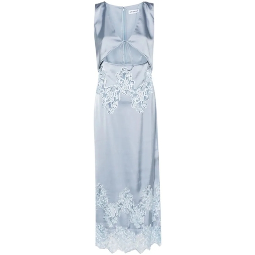 Self Portrait Lace-Insert Satin Midi Dress Blue Midi-klänningar