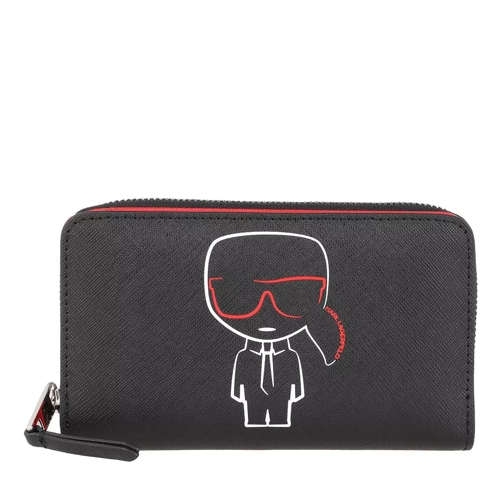 Karl Lagerfeld Ikonik Outline Medium Fold Zip Wallet Black Portemonnaie mit Zip-Around-Reißverschluss