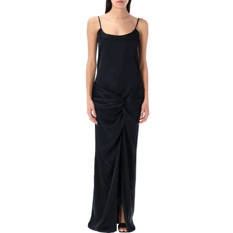 The Attico  Satin Long Dress Black