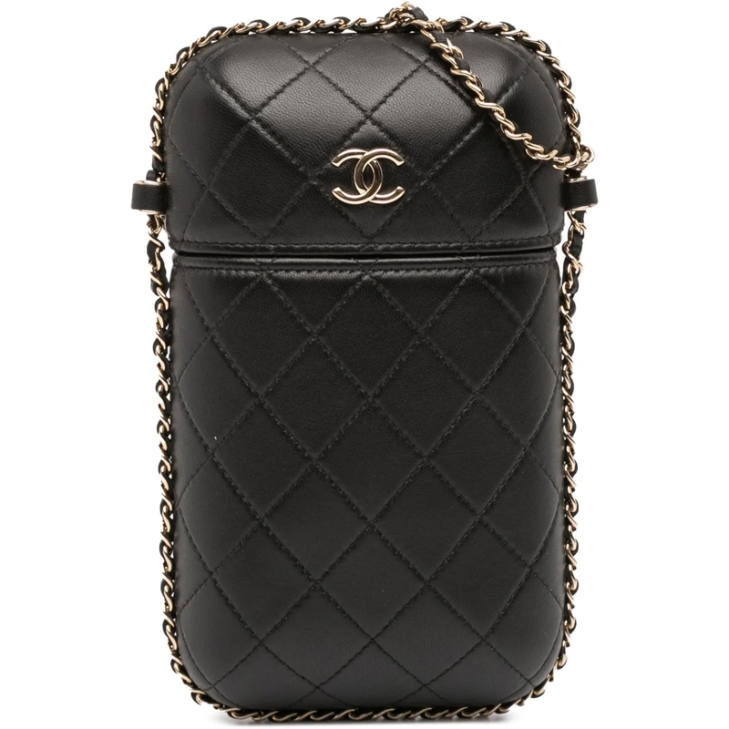 Chanel Sac à bandoulière CC Quilted Lambskin Chain Around Phone Holder schwarz