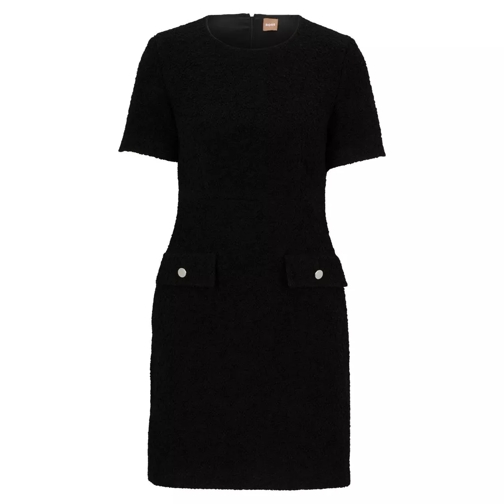 Boss Slim-Fit-Tweed-Kleid mit Knöpfen an den Taschen 48 Schwarz 
