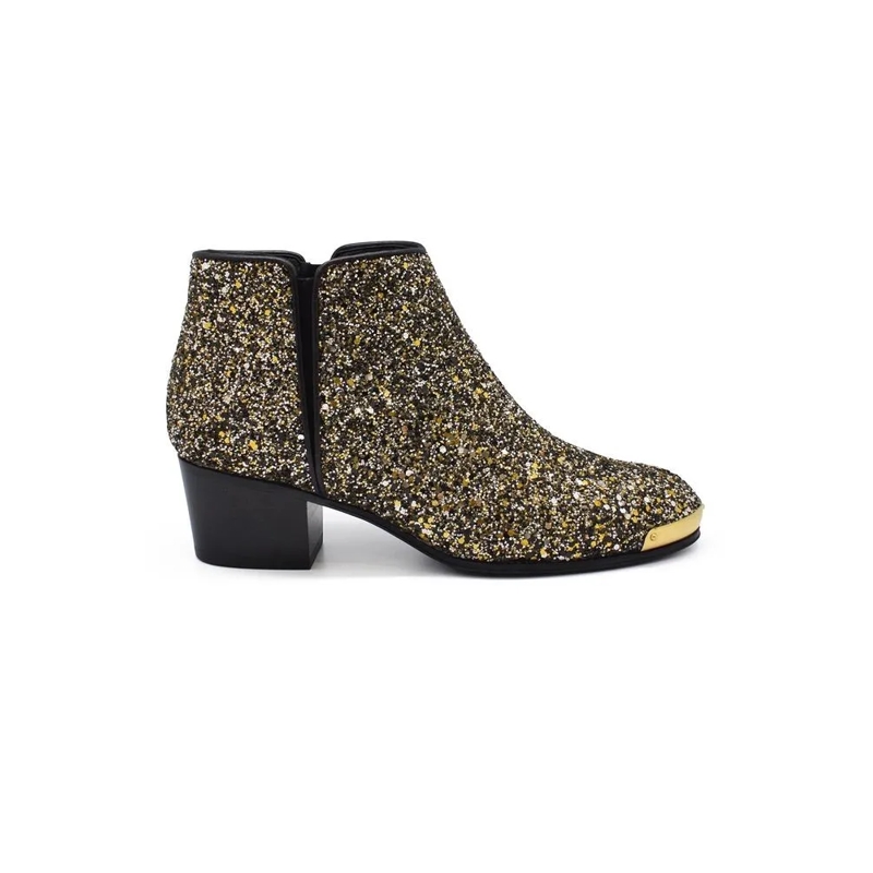 Giuseppe Zanotti Stiefel Pointed-Toe Ankle Boots With Gold Glitter Paillett Grey