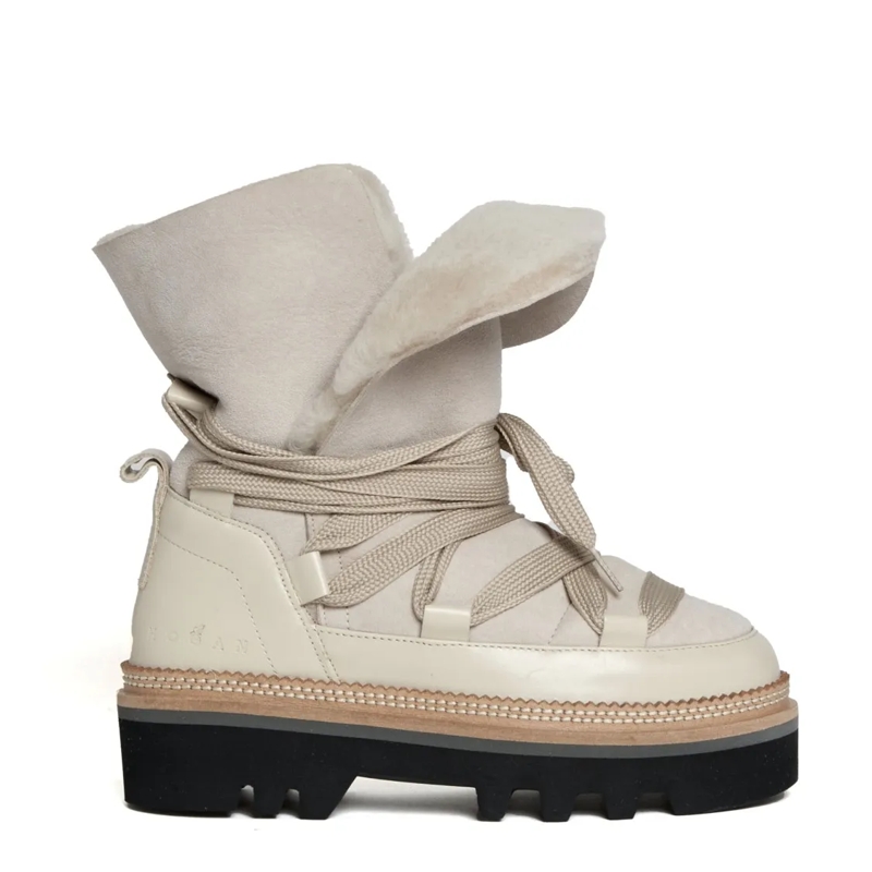 Hogan Bottes Beige Sheepskin Ankle Boot Neutrals