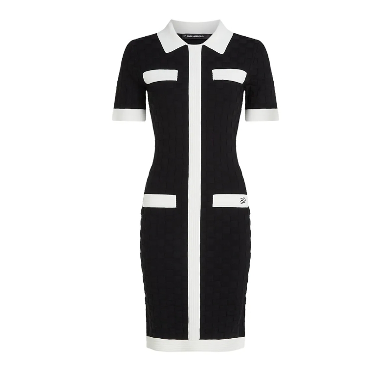Karl Lagerfeld Kleid POLOKLEID MIT KONTRASTIERENDER PASPELIERUNG schwarz