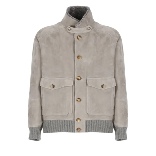 Brunello Cucinelli Suede Leather Jacket Grey 