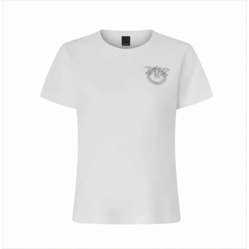 Pinko T-Shirt Embellished Cotton Jersey T-Shirt With Round Neckl White