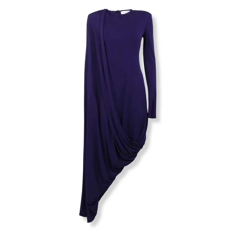 Sportmax Robe midi Asymmetrical Draped Midi Dress With Side Slit Blue