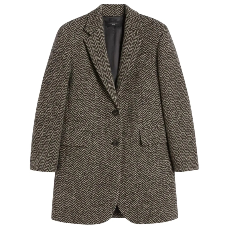 Max Mara Blazer Herringbone Patterned Tailored Jacket With Notched Grey