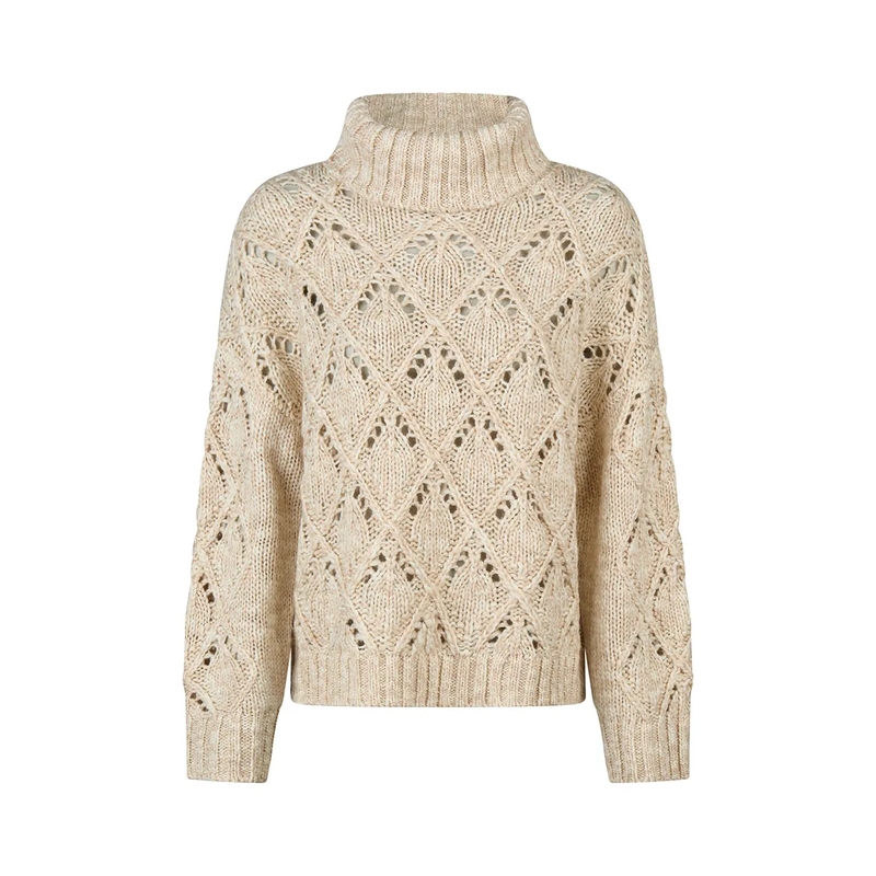 Marc Aurel Rollkragenpullover Pullover- grobes Ajourmuster- Rippenabschlüsse beige