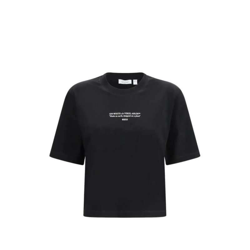 Off-White T-shirt Cropped Black T-Shirt With Classic Crew Neckline Black