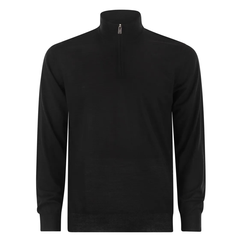 Fedeli Trui Favonio - Superfine Wool Half-Zip Sweater Black