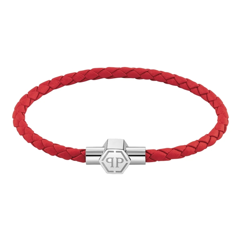Philipp Plein Armband Leather Stainless Steel Bracelet Plein Tag rot