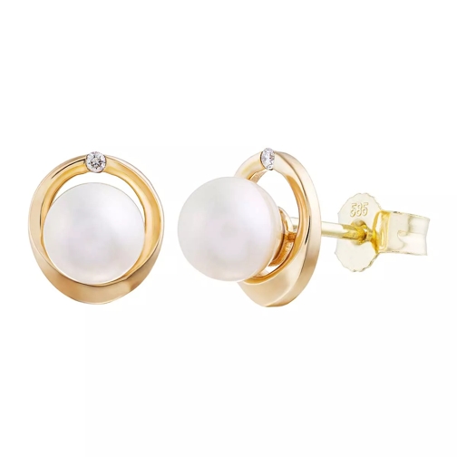 BELORO Earring Pearl And Diamonds Gold Oorsteker