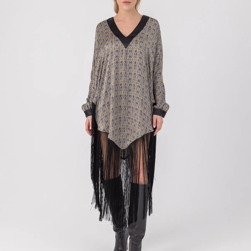 Helene Galwas Minikleid Seidenponcho Kleid JENNIFER silber(Image 2)