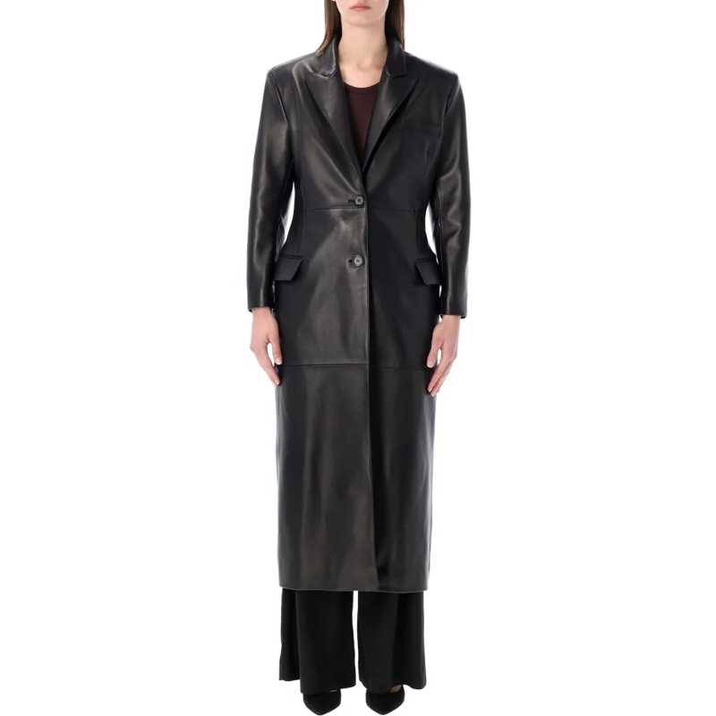 Magda Butrym Manteau en cuir Tailored Leather Coat With Midi-Length Design Black