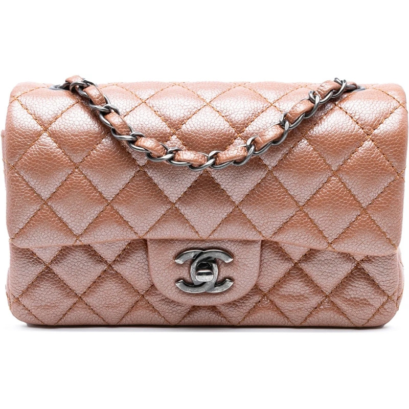 Chanel Sac à bandoulière Mini Rectangular Classic Metallic Caviar Single Fl rose