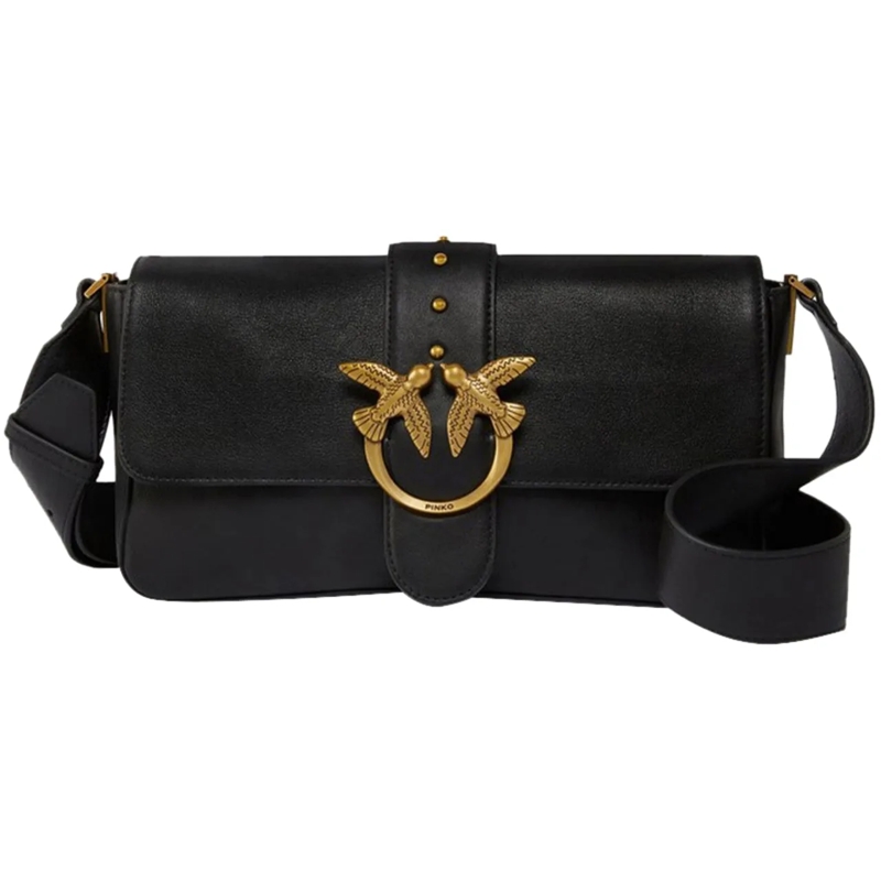 Pinko Tote Love One Classic Slouchy Fl Nero-Antique Gold schwarz