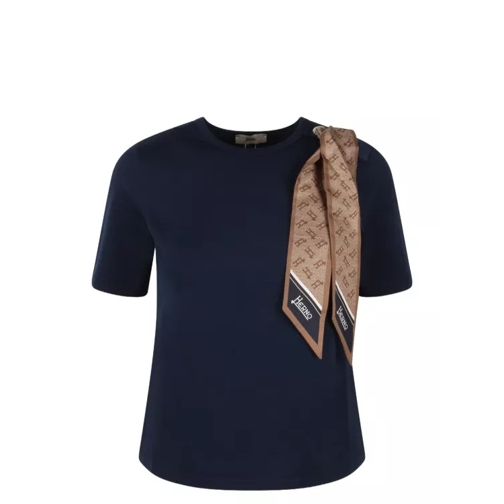 Herno Superfine Cotton Stretch T-Shirt With Scarf Blue 