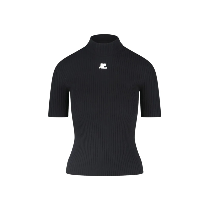 Courrèges Trui met col "Reedition" Ribbed Sweater, In Black Fabric Black
