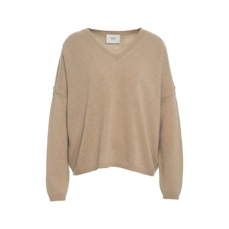 Mvm Trui Cashmere Sweater With Pearls Brown
