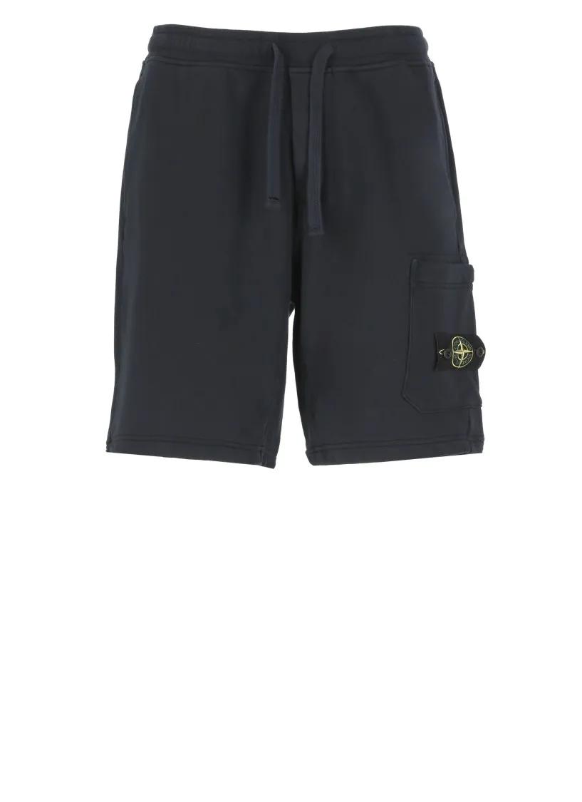 Thumbnail - Stone Island - Blue Cotton Bermuda Shorts - Größe S - blau