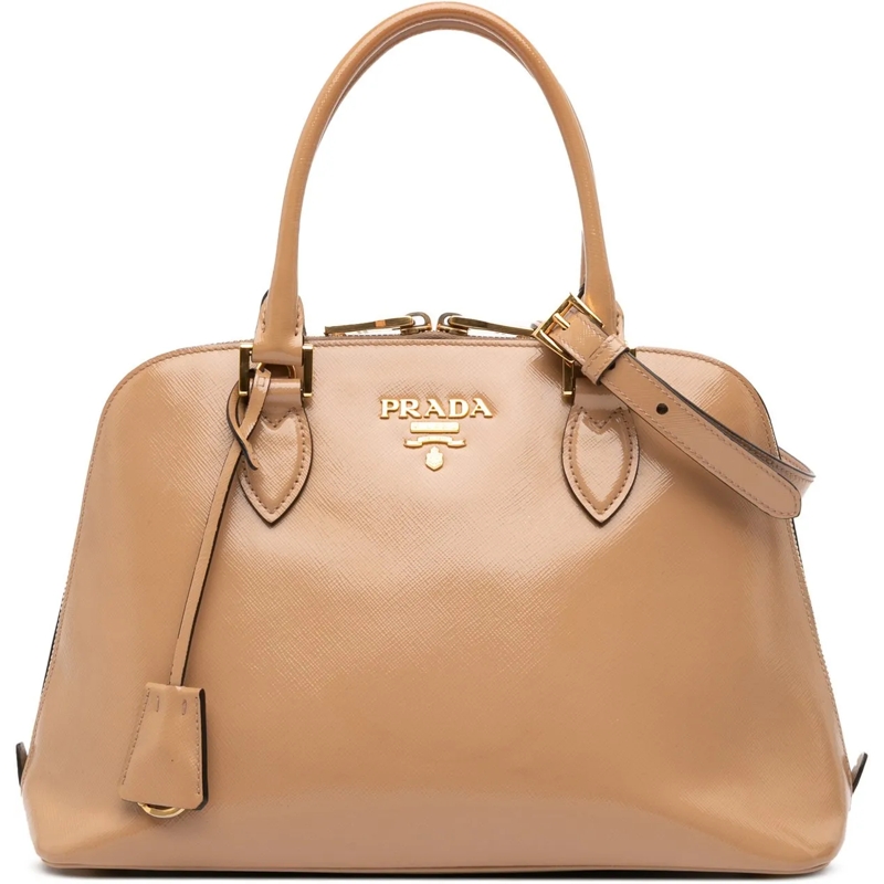 Prada Sac à bandoulière Medium Saffiano Vernice Promenade Satchel braun