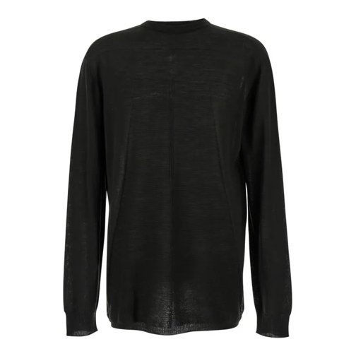 Rick Owens Black Oversized Crewneck Top In Semi Sheer Knit Black 