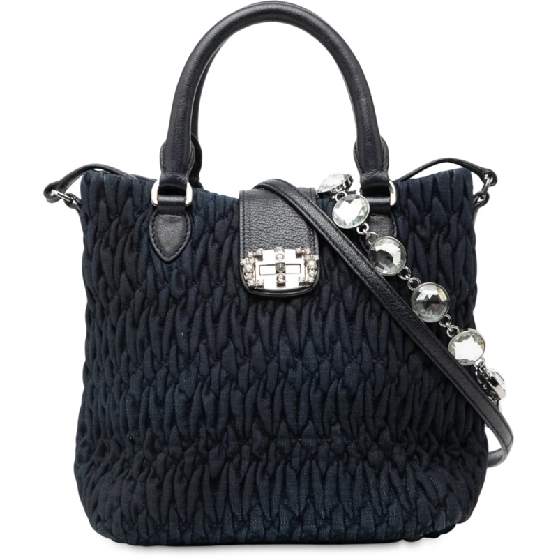 Miu Miu Schultertasche Matelasse Denim Crystal Satchel blau