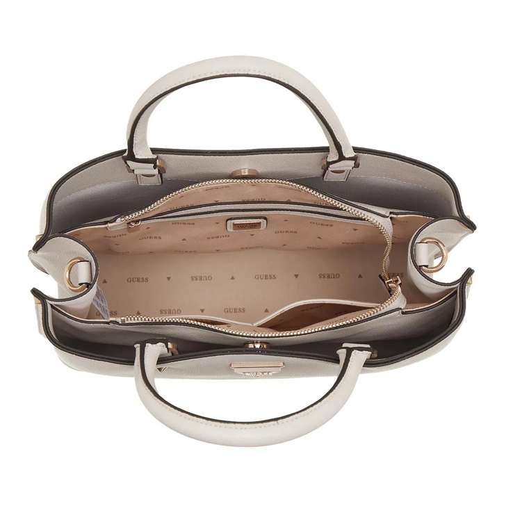 GUESS Meridian Satchel Bag In White – Faux Leather Shoulder Bag With Gold Hardware