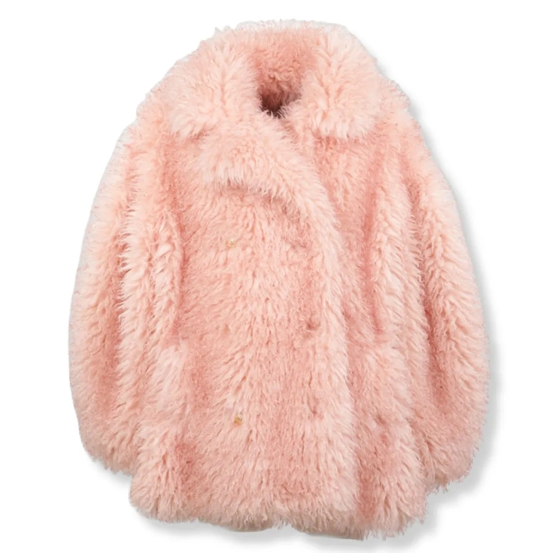 GANNI  Plush Alternative Fur Midi Coat With Voluminous Si Pink